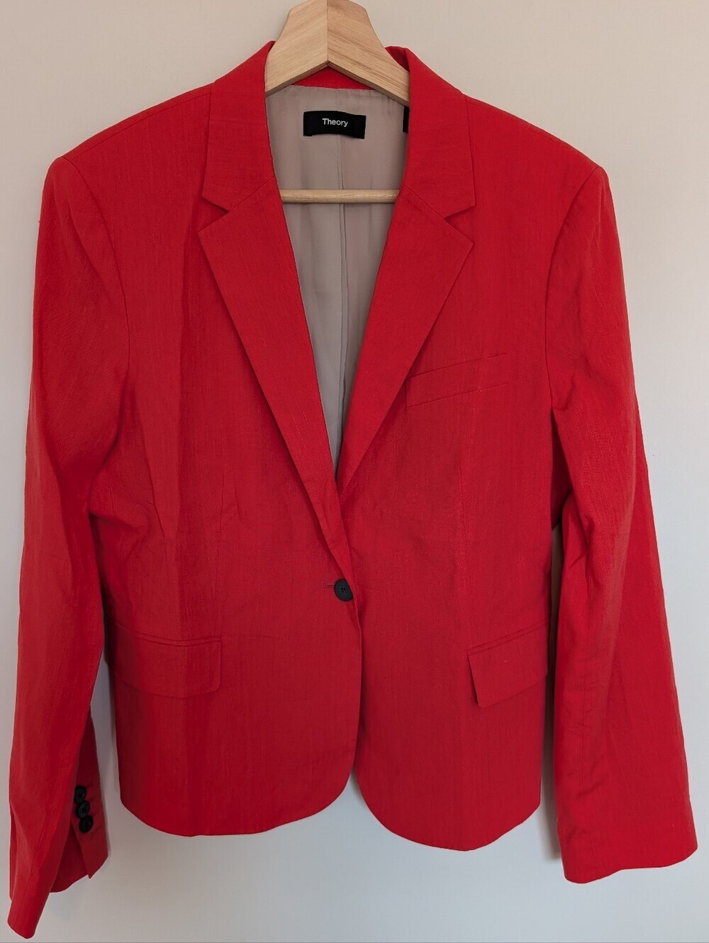 Theory Women's Red Linen Blend Blazer Jacket Size 10 Shrunken Blazer Style